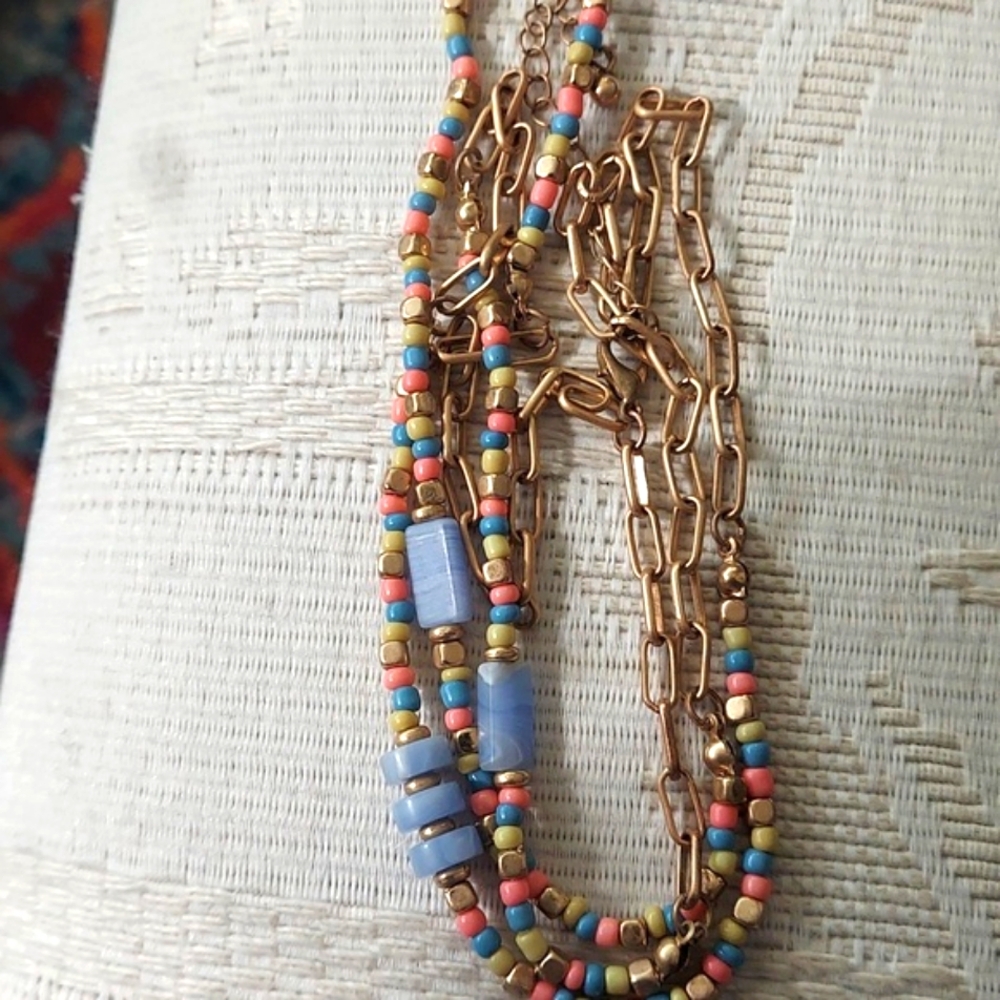 Adornia Multi chain beaded gold link necklace
